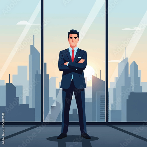 Confident Businessman Standing Arms Crossed.