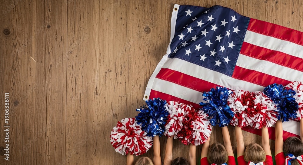 Obraz premium Celebrating labor day with patriotic pompoms and american flag decorations