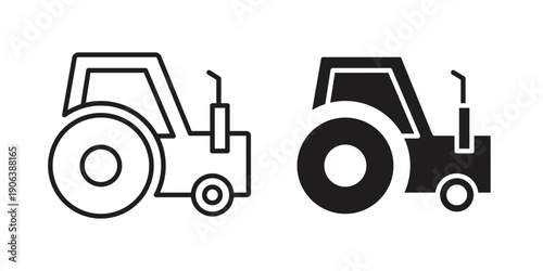 Tractor icons vector. Line and glyph design with editable stroke
