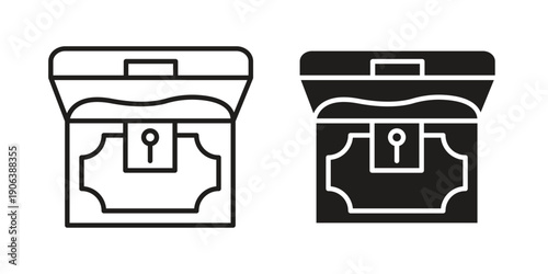 Treasure chest icons vector. Line and glyph design with editable stroke