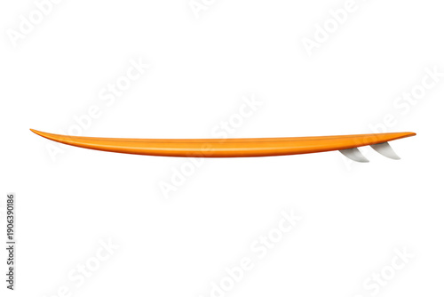 Orange longboard surfboard isolated on transparent background for summer vacation and water sports design