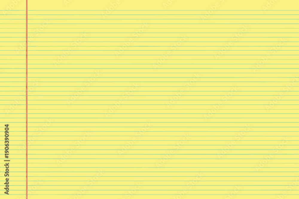 Fototapeta premium Yellow lined notebook paper with a red margin a simple background