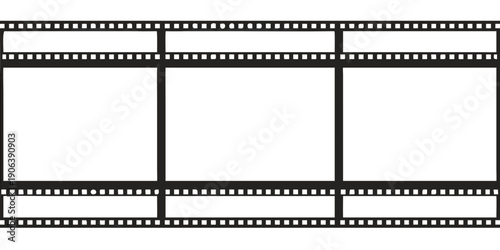 A black film strip with multiple rectangular frames representing motion picture footage