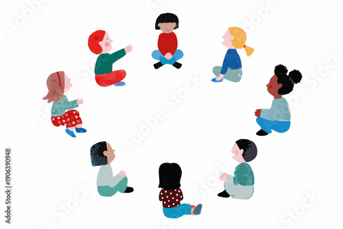 Diverse group of children sitting in a circle facing inwards