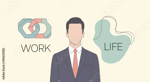 Businessman balancing work and life with abstract symbols