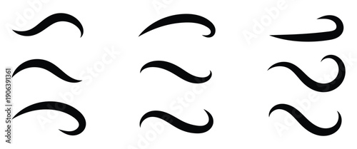 Decorative hand drawn vector Swoosh tails or swashes are used to extend the tail of a letter, sports logo and clothing design. Isolated on a white background.