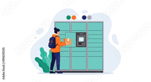 Person using smart locker for package delivery and pickup.