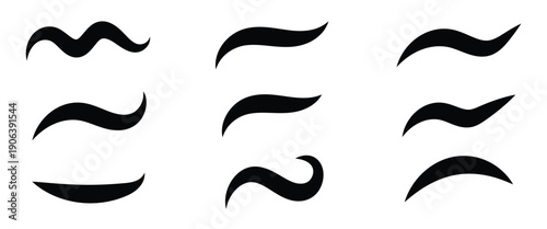 Black vector curved line swoosh tails used for text underlines, graphic design and   baseball, football logo. EPS 10.