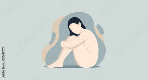 Sad woman sitting alone with abstract background and mental health symbolism