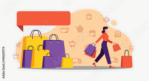 Woman walking with shopping bags after retail therapy.