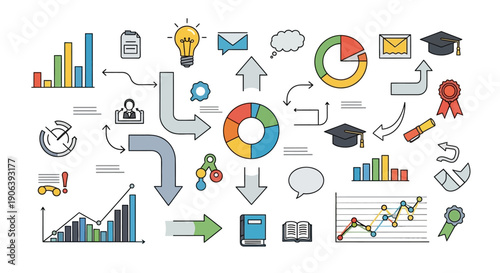 Business Infographics Collection Featuring Charts and Graphs with Educational Elements