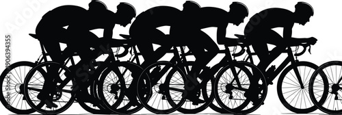 Vector Illustration Set of Professional Cyclist Silhouettes Racing on Bicycles for Sports Competition Active Lifestyle Fitness Training and Extreme Outdoor Road Cycling Designs