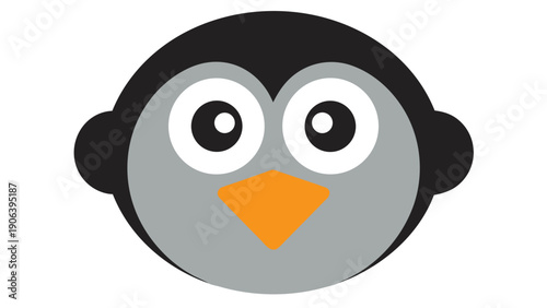 Charming cartoon penguin character with big eyes and orange beak on white