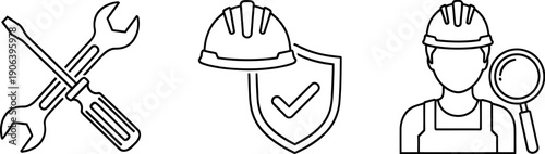 Safety and maintenance icons representing workplace safety and tools