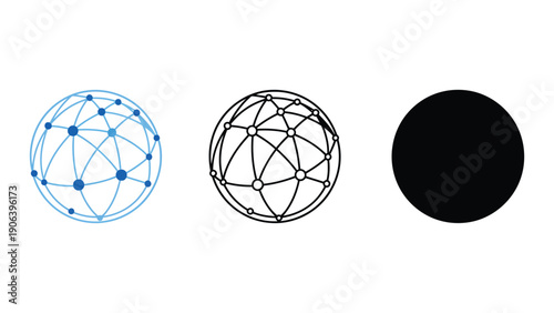Three globes representing network connections and a solid circle.