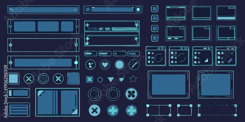 Collection of retro computer monitors frames and interface elements