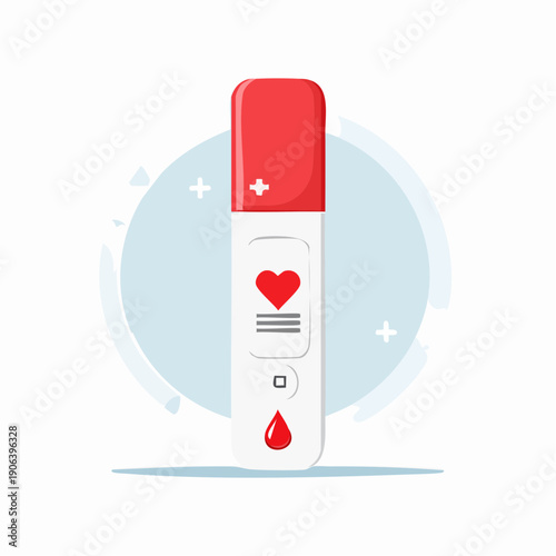Blood test strip with heart symbol