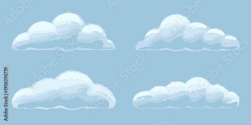 Four fluffy white clouds against a pale blue sky background