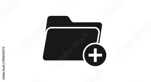 Black Folder Icon with Plus Symbol for Adding New Files.