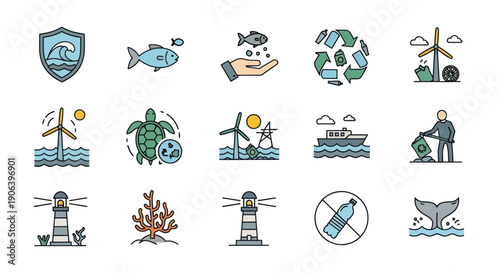Environmental Protection Icons: Ecology Sustainability and Conservation Symbols.