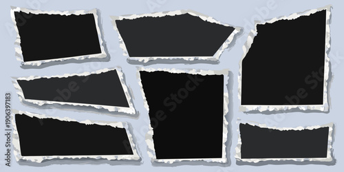 Torn paper frames on a light blue background awaiting photos