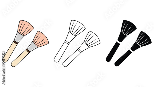 Three different styles of makeup brushes are displayed.