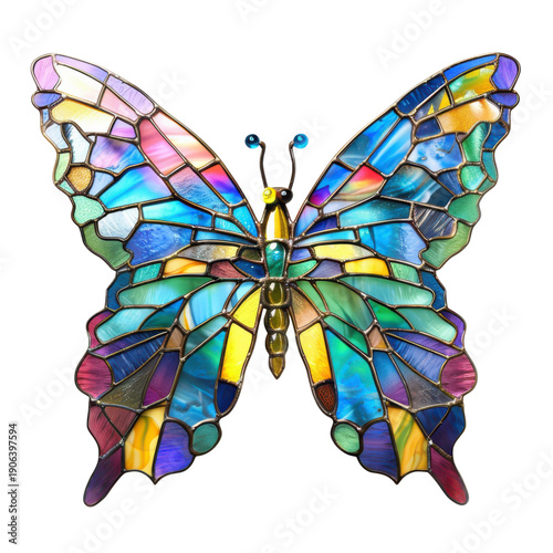 A beautifully crafted stained glass butterfly showcasing vibrant colors and intricate details