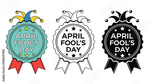 April Fool's Day badges in three different styles.