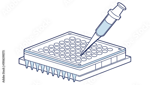 A laboratory technician using a pipette to transfer liquid into a microplate in a scientific research setting.