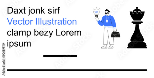 Business strategy, innovation, creative thinking, leadership, decision-making, corporate planning. A professional holding a lightbulb with a chess piece. Business strategy and innovation concept