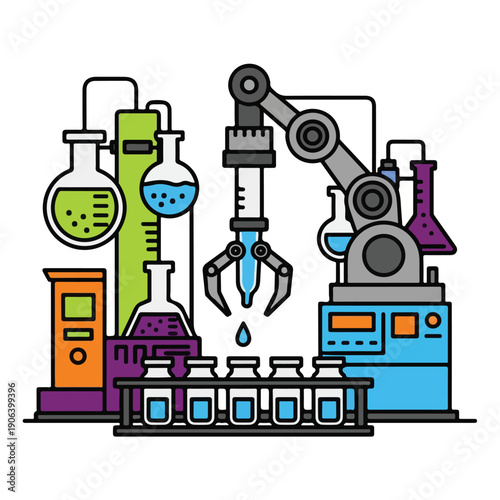 A colorful cartoon lab scene with various equipment