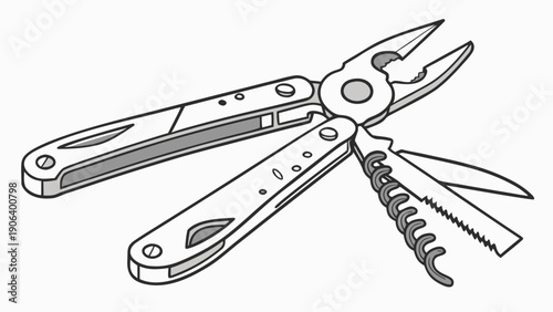 A minimalist vector illustration of a multi-tool with various functions.