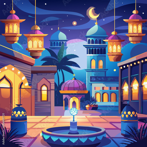 mosque at night with Ramadan vibes