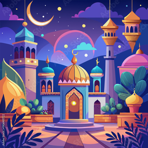 mosque at night with Ramadan vibes