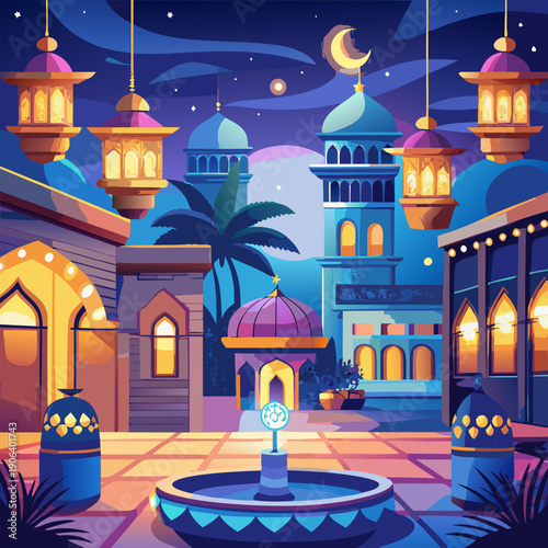 mosque at night with Ramadan vibes
