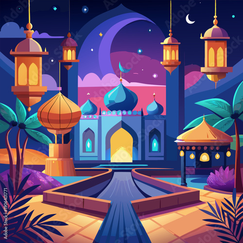 mosque at night with Ramadan vibes