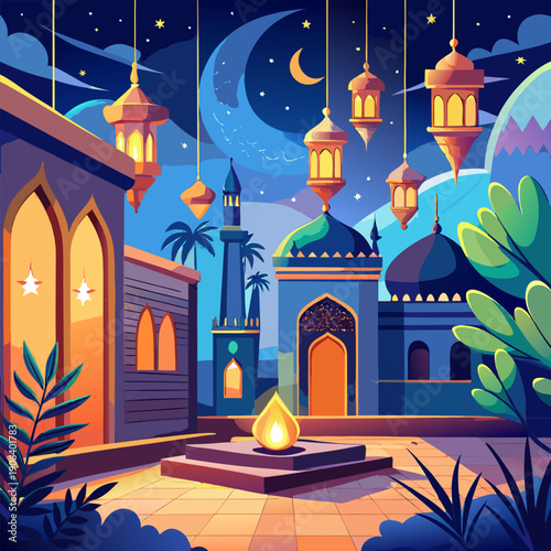 mosque at night with Ramadan vibes