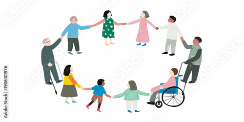 Diverse group of people holding hands in a circle promoting inclusivity