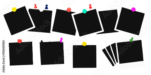 Colorful thumbtacks attached to black cards and a fanned deck
