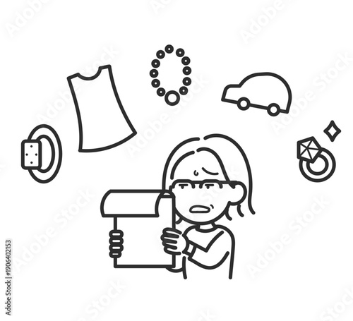 支払いに追われる40代女性のイラスト