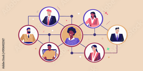 Diverse group of people connected in a network illustration