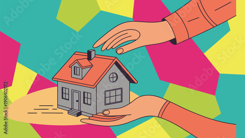 A pair of hands holding a small white house with a red roof