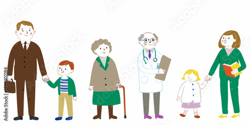 A multi generational family stands together holding hands and smiling