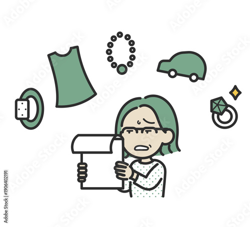 支払いに追われる40代女性のイラスト