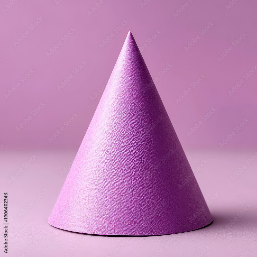 Fototapeta premium Pink party hat on purple background with soft lighting