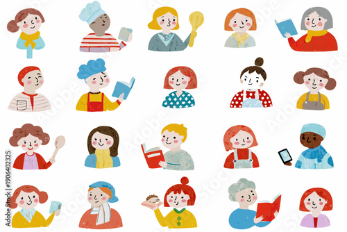Diverse group of illustrated people with varying professions and activities
