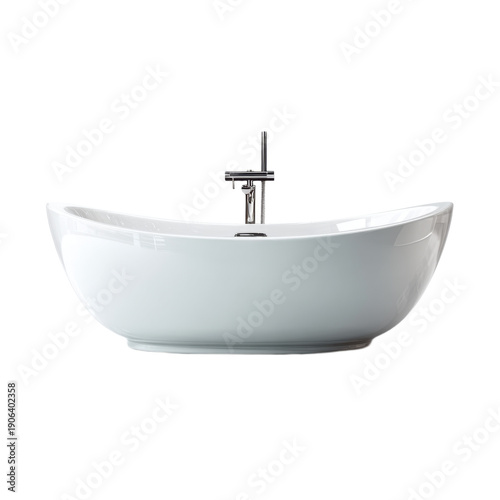 A white bathtub with a silver faucet