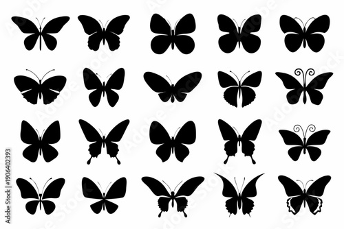 Collection of black butterfly silhouettes in various wing positions