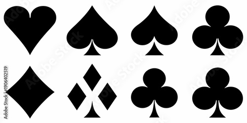 Four card suits hearts spades diamonds and clubs displayed in black