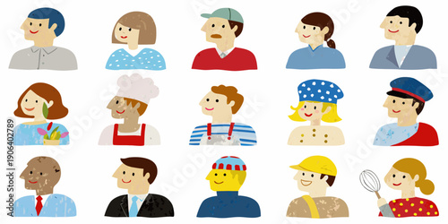 Diverse group of cartoon people representing various professions and roles